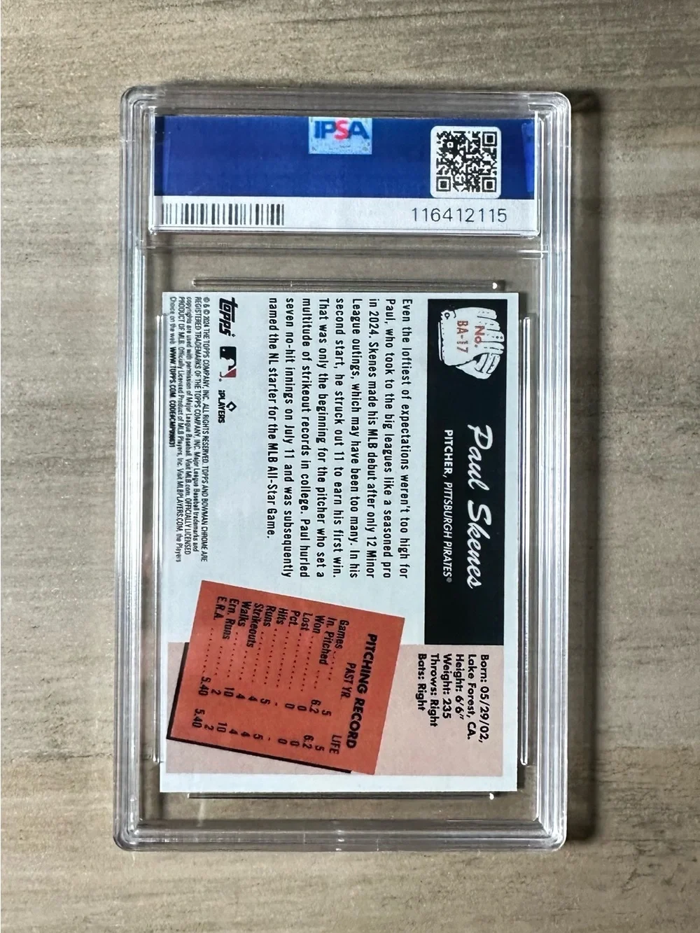 Paul Skenes Gem Mint 10 2024 Topps Anime #BA-17 Novelty Baseball Card. Pirates.